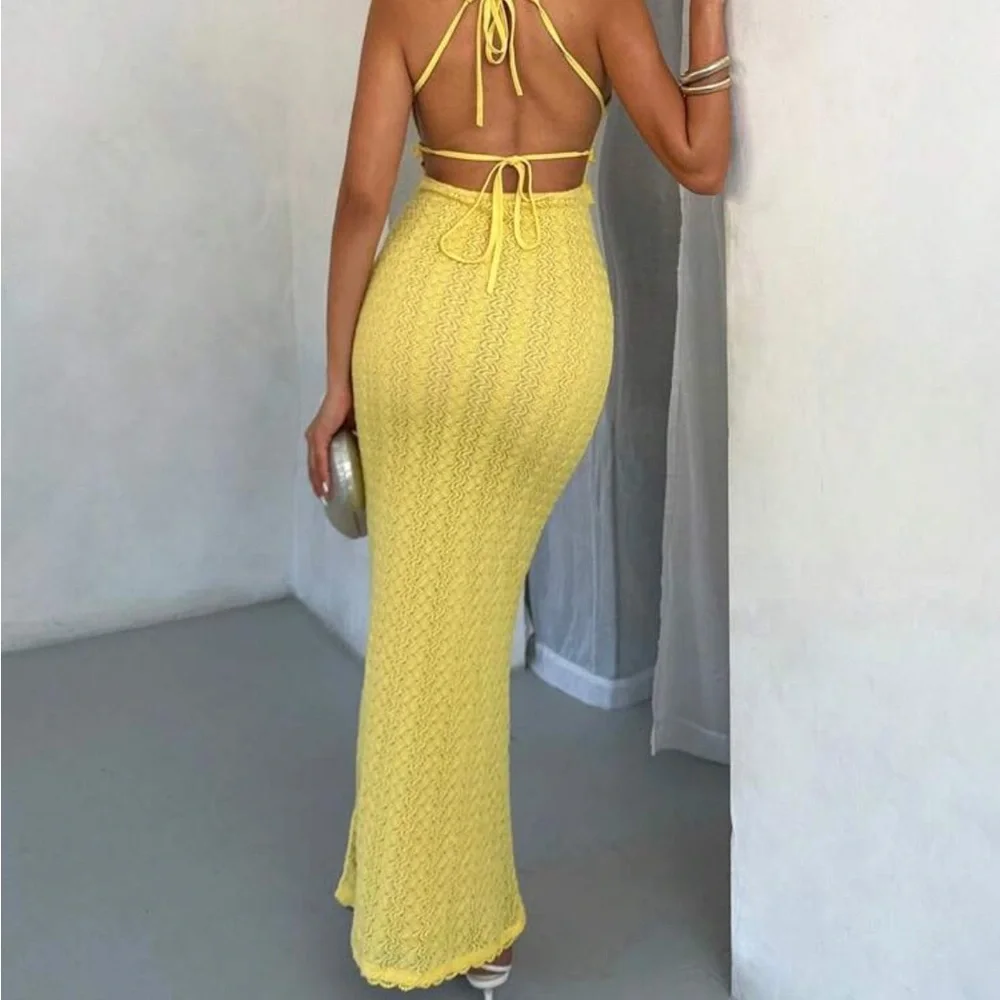 SHEIN Yellow Ribbed Buttoned Maxi Dress - Picture 3 of 6